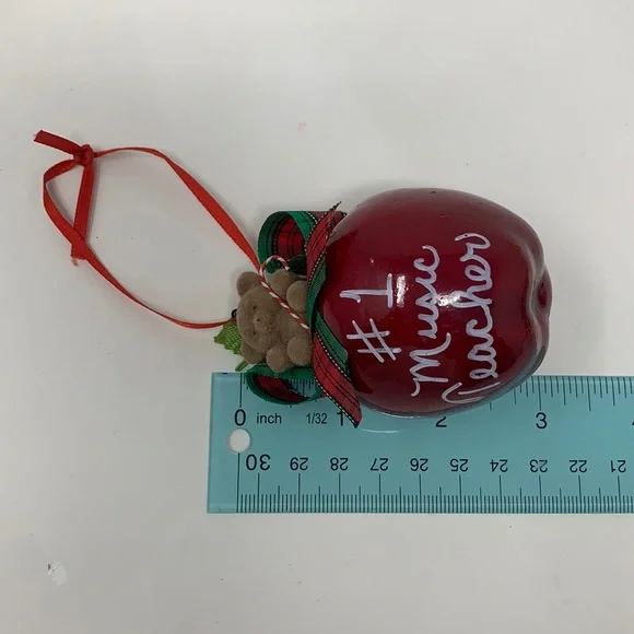 3” apple “#1 Music Teacher” Christmas tree ornament decoration vintage decor - Picture 10 of 15